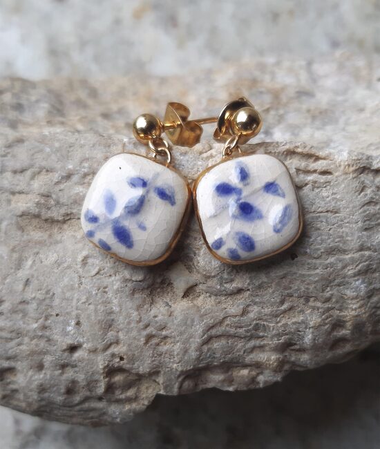 Porcelain square leaf earrings 