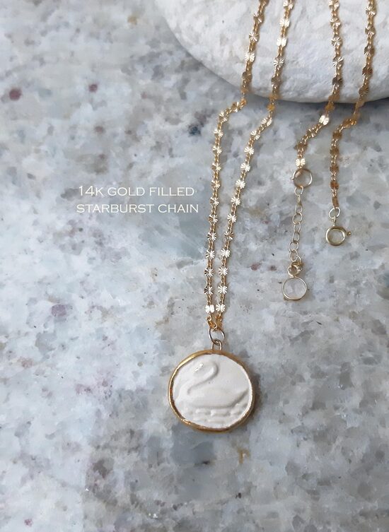 Ceramic Swan Lake Necklace in Gold