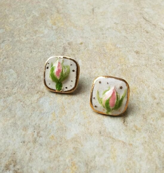 Ceramic Rosebud Stud Earrings 