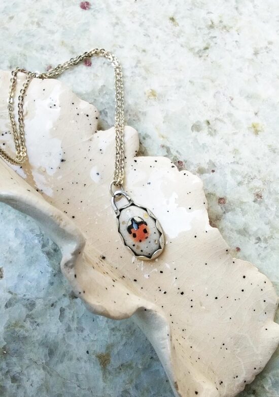Ceramic Whimsy Ladybug Necklace in Silver