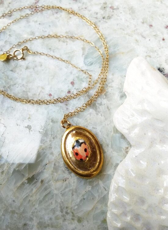 Ceramic Ladybug Gold Luster Necklace