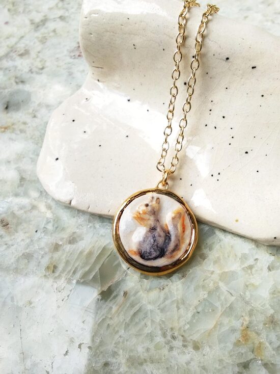 Ceramic Squirrel Intaglio Necklace