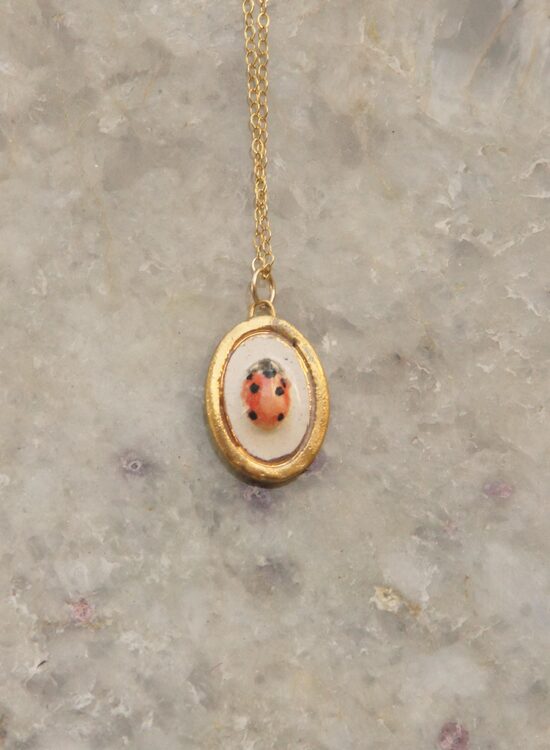 Ceramic Joyful Ladybird Necklace in Gold